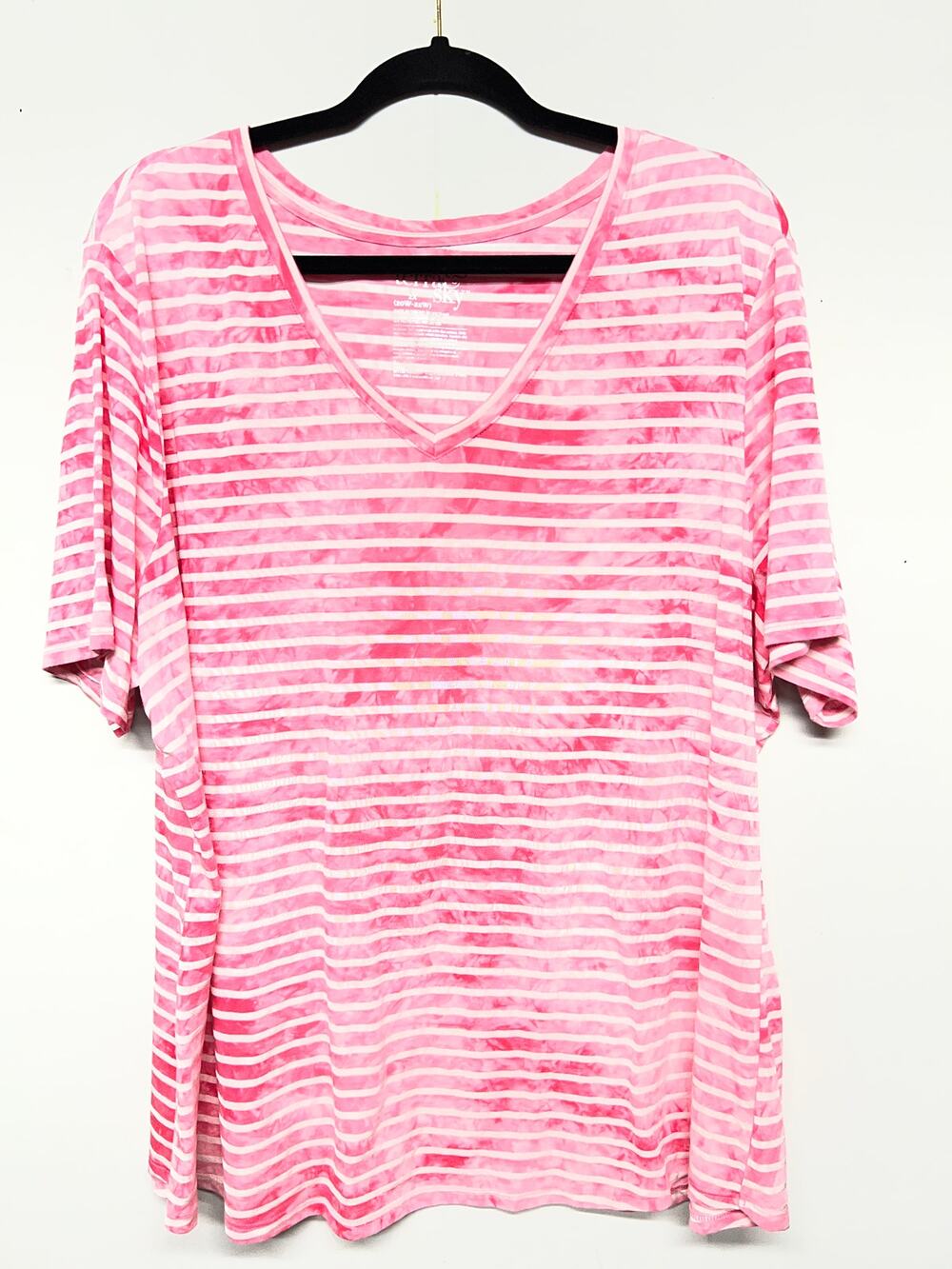 Terra & Sky Striped Pink & White Burnout T-Shirt Womens 2X Lightweight Casual
